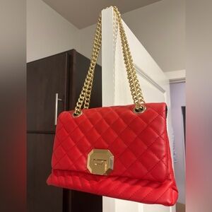 Red Quilted Chain-Handle Shoulder Bag